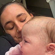 Ella is registered to the contest to win money with this photo: baby, woman, face, smile, hug, closeup, skin, blanket, nose_ring, eyelashes, ear, indoor, soft, warm, affection, tender, person, portrait, head, love
