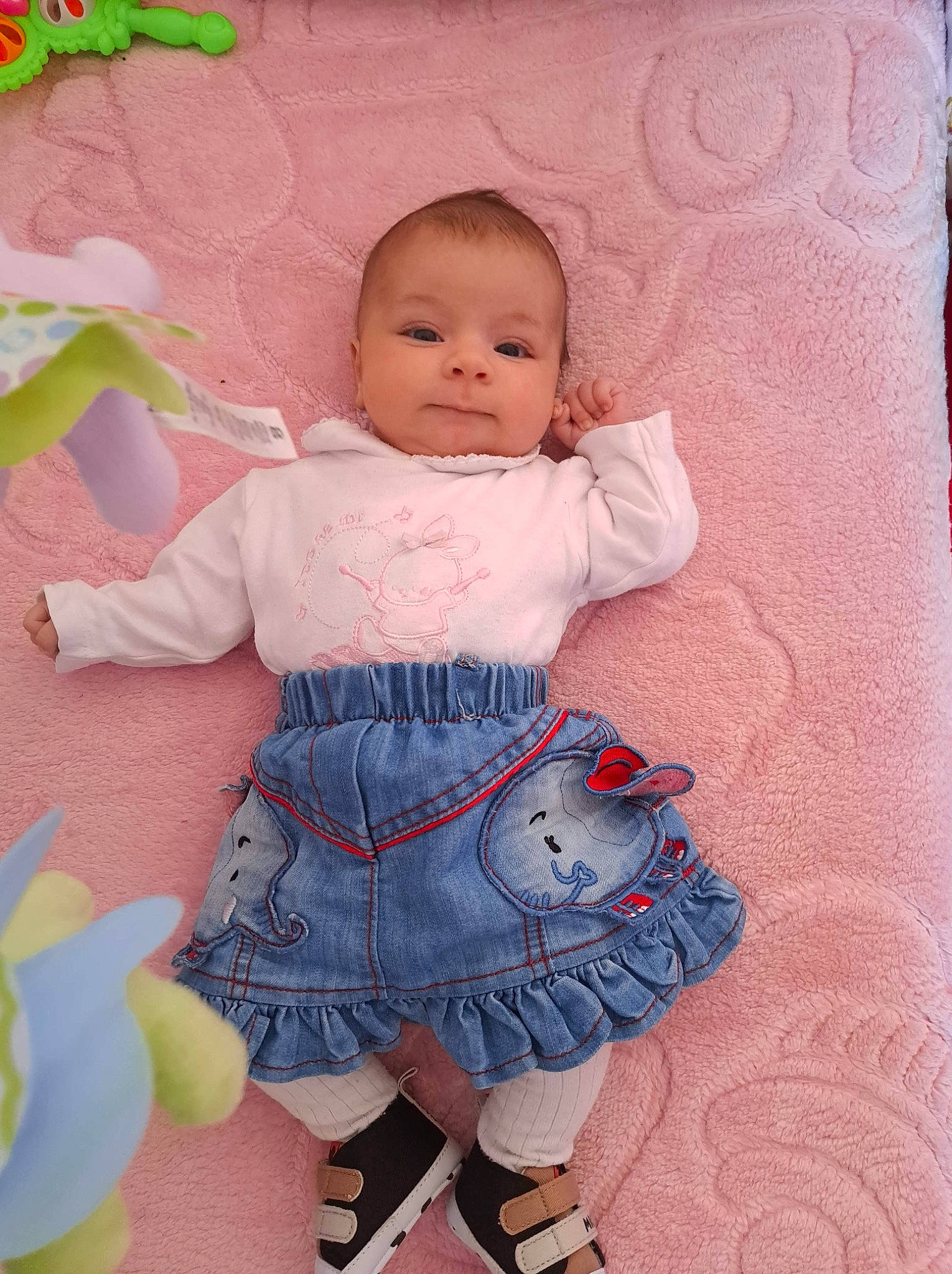 Antonia joined the competition — help win amazing prizes! baby, baby_products, baby_toddler_clothing, cheek, child, happy, linens, pattern, people_in_nature, person, pink, play, product, sitting, skin, sleeve, sock, t_shirt, textile, toddler