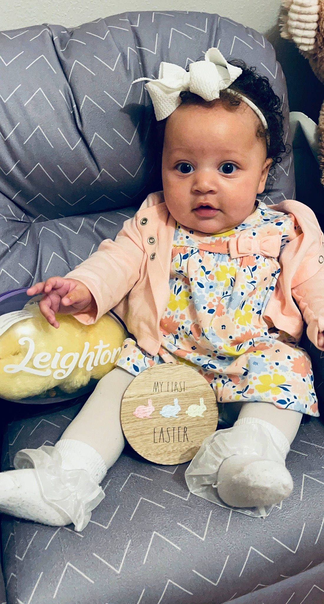 Leighton is registered to the contest to win money with this photo: baby, baby_toddler_clothing, blue, cheek, child, cool, dress, facial_expression, flash_photography, happy, human, pattern, person, product, purple, sitting, skin, sleeve, textile, toddler