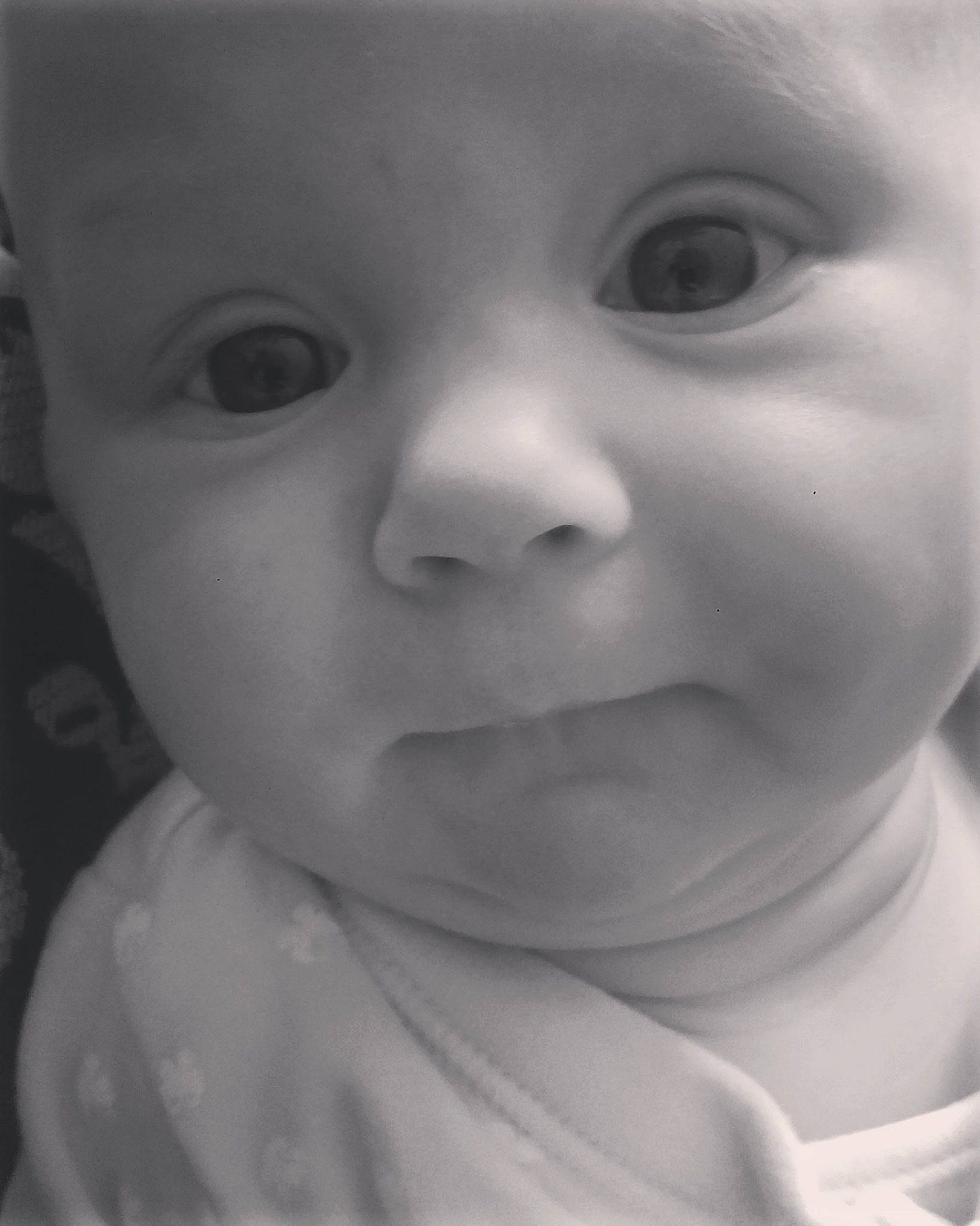 Elly joined the competition — help win amazing prizes! baby, black_and_white, cheek, child, chin, close_up, eye, eyebrow, face, facial_expression, forehead, head, iris, lip, mouth, nose, person, photograph, skin, toddler