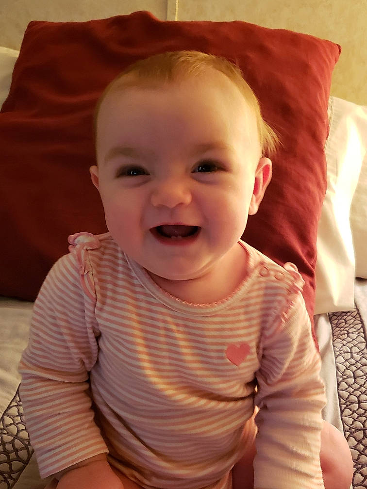 Elizabeth Grace joined the competition — help win amazing prizes! baby, beauty, cheek, child, chin, ear, eye, face, facial_expression, forehead, head, iris, joy, lip, mouth, nose, person, pink, sitting, skin