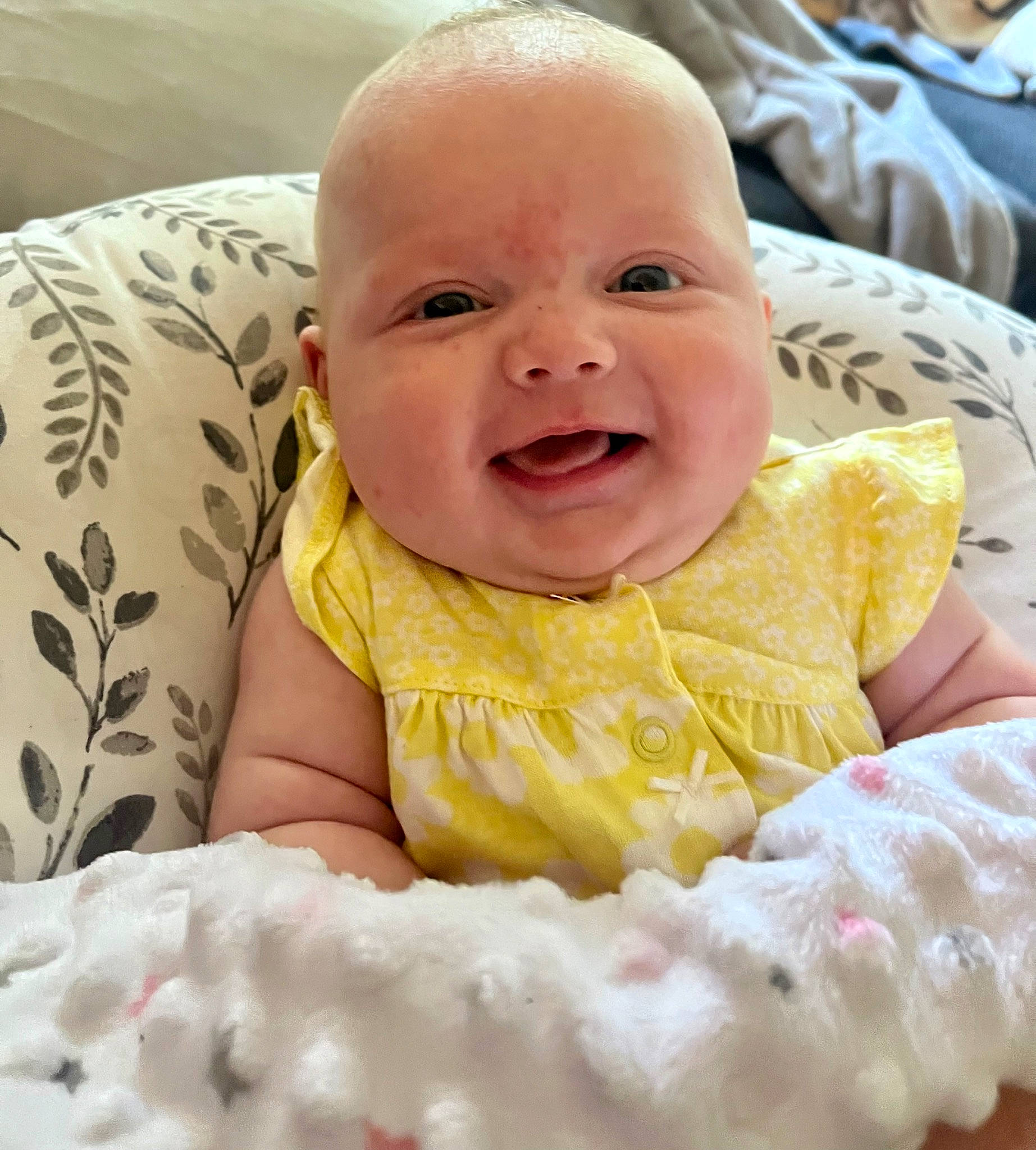 Natalie joined the competition — help win amazing prizes! baby, baby_laughing, baby_products, baby_toddler_clothing, cheek, child, comfort, event, eye, happy, iris, laugh, linens, mouth, person, pink, skin, sleeve, smile, textile