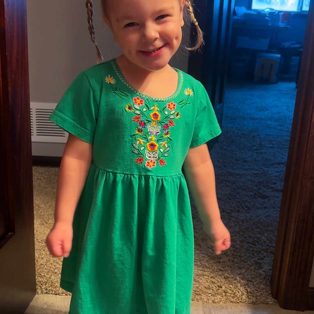 Willow is registered to the contest to win money with this photo: child, clothing, computerhardware, door, dress, electronics, eveningdress, face, female, formalwear, girl, hardware, head, monitor, pants, person, photography, portrait, screen, wood