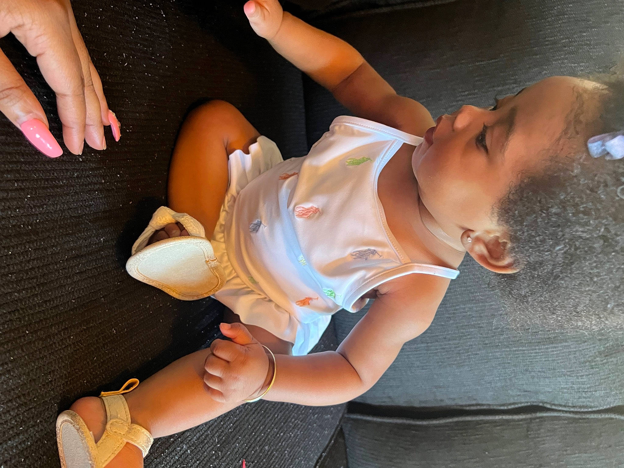 Zalaiyah is registered to the contest to win money with this photo: abdomen, baby_toddler_clothing, black_hair, chest, elbow, eyelash, finger, gesture, hand, human_body, human_leg, joint, knee, leg, nail, neck, person, skin, thigh, trunk