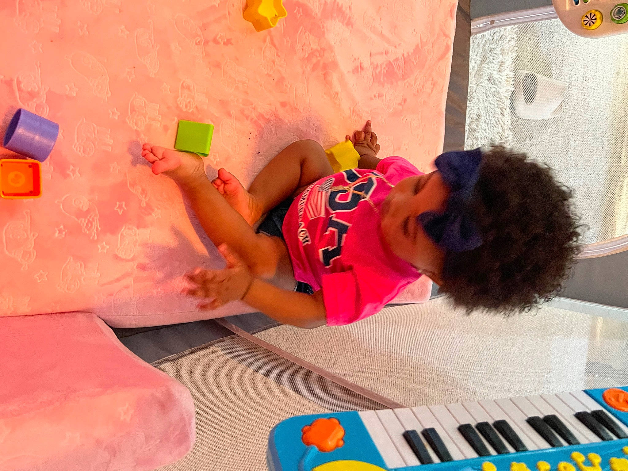 Zalaiyah joined the competition — help win amazing prizes! baby, bouldering, child, flooring, font, fun, green, happy, keyboard, leisure, magenta, orange, person, pink, play, room, shorts, t_shirt, toddler, toy