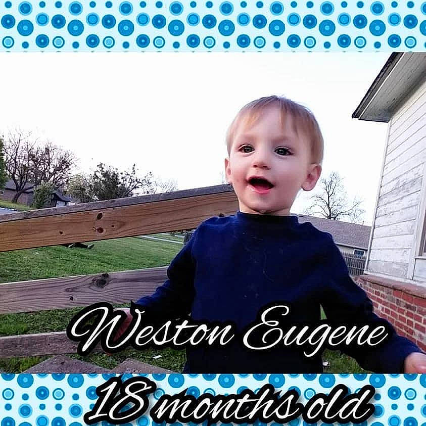 Weston joined the competition — help win amazing prizes! baby, baby_toddler_clothing, child, clothing, dress, event, font, happy, pattern, person, photo_caption, poster, product, sitting, sky, sleeve, smile, t_shirt, toddler, tree