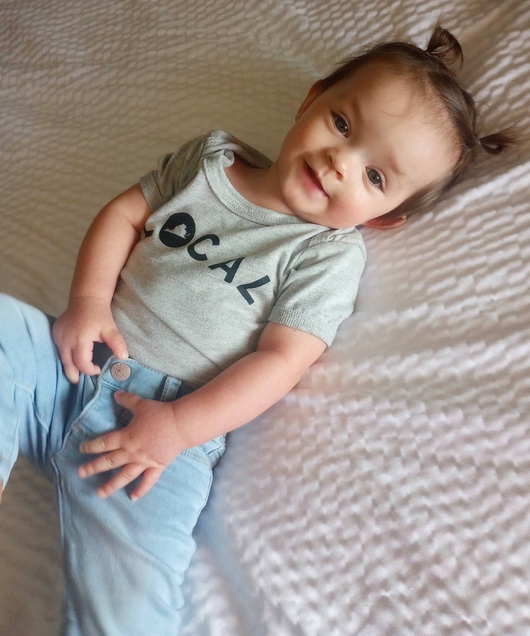 Makenzie joined the competition — help win amazing prizes! arm, baby, baby_toddler_clothing, cheek, comfort, eye, finger, flash_photography, flooring, hand, head, iris, joy, leg, nose, person, skin, sleeve, smile, textile