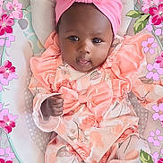 Halya participe au concours pour gagner de l'argent avec cette photo : adorable, baby, baby_bed, baby_fashion, child, closeup, cozy, cute, floral_outfit, flower_frame, headwear, indoor, infant, lying_down, peaceful, pink_headwrap, portrait, small_hand, smiling, soft_lighting