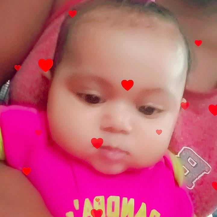 Ashanti joined the competition — help win amazing prizes! baby, baby_toddler_clothing, black_hair, cheek, child, chin, ear, eyebrow, eyelash, facial_expression, finger, happy, iris, lip, mouth, neck, nose, person, pink, skin