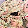 animal, black_cat, blanket, cat, cozy, crocheted_blanket, curious, cute, eyes, fabric, hiding, indoors, pastel_colors, peeking, pet, resting, soft, texture, warm, yarn