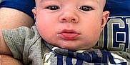 Colby joined the competition — help win amazing prizes! arm, baby, background, blue_shirt, child, closeup, clothing, drool, eyes, face, head, holding, indoor, mouth, person, shirt, skin, tattoo, toddler, wood