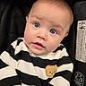 Jhosua joined the competition — help win amazing prizes! baby, black_and_white, blue_eyes, car_seat, child, close_up, curious_expression, cute, eyelashes, face, gaze, infant, mouth, portrait, sitting, skin, soft_lighting, striped_outfit, stroller_canopy, teddy_patch