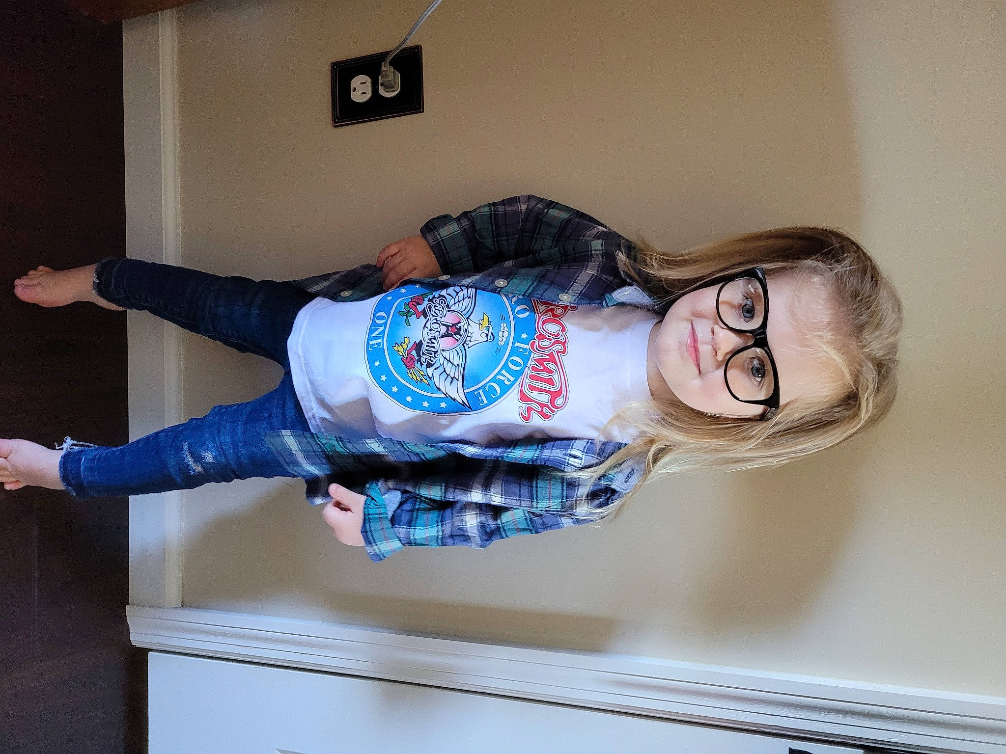 Nalani joined the competition — help win amazing prizes! denim, elbow, electric_blue, eyewear, fun, glasses, person, plastic_bottle, room, shoulder, sleeve, smile, street_fashion, t_shirt, top, wrist