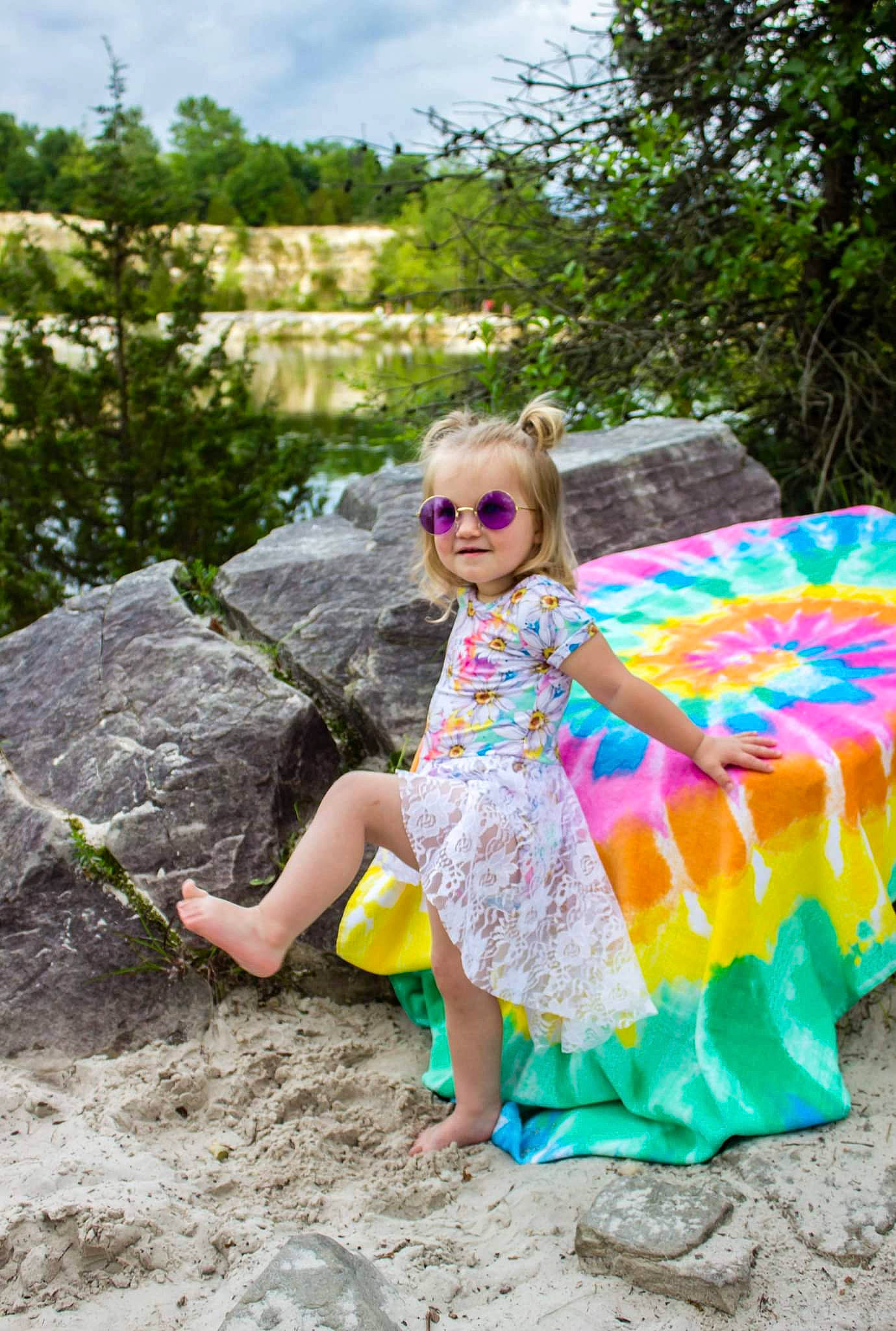 Nalani joined the competition — help win amazing prizes! asphalt, dress, event, eyewear, fun, grass, happy, leaf, leisure, magenta, pattern, people_in_nature, person, pink, plant, recreation, sky, smile, sunglasses, toddler