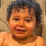 Malik is registered to the contest to win money with this photo: baby, bath_time, bathroom, child, curly_hair, cute, expression, face, happy, head, indoors, person, portrait, shoulders, skin, smiling, toddler, water_droplets, wet_hair, young_child
