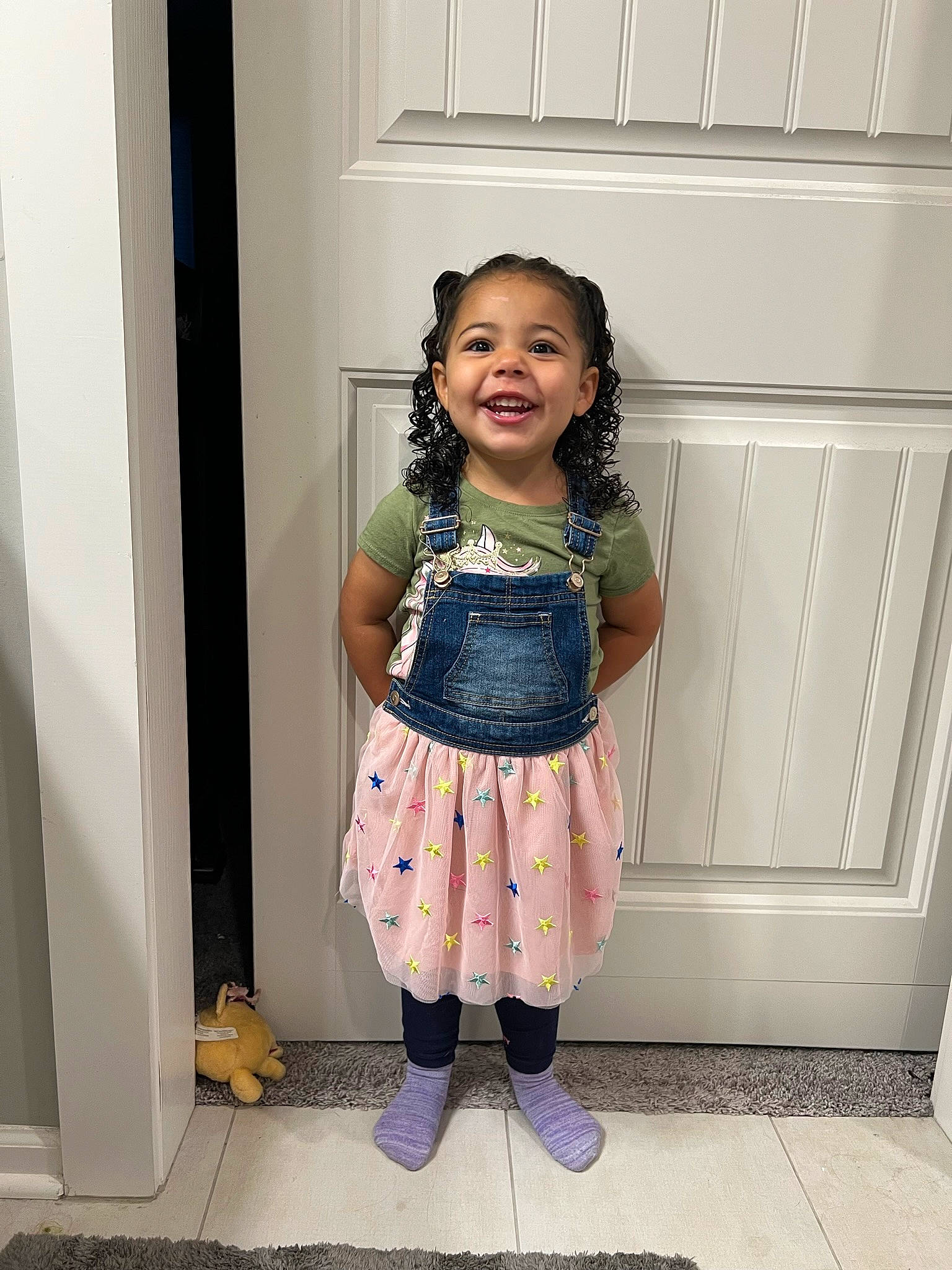 Kennedi joined the competition — help win amazing prizes! baby_toddler_clothing, child, fashion, fashion_design, flooring, happy, human_leg, joy, knee, magenta, pattern, person, purple, sleeve, smile, standing, textile, thigh, toddler, trunk