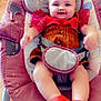 baby, baby_seat, child, closeup, cushion, cute, face_filter, happy, indoor, infant, person, playful, portrait, red_booties, red_clothing, seat_belt, smiling, sparkles, tile_floor, young