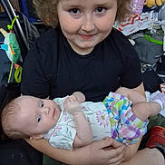 Brantlee Arthur Allen is registered to the contest to win money with this photo: child, baby, curly_hair, black_shirt, colorful_clothes, indoor, toys, clutter, holding, sitting, person, face, smile, infant, cute, family, portrait, candid, home, comfort