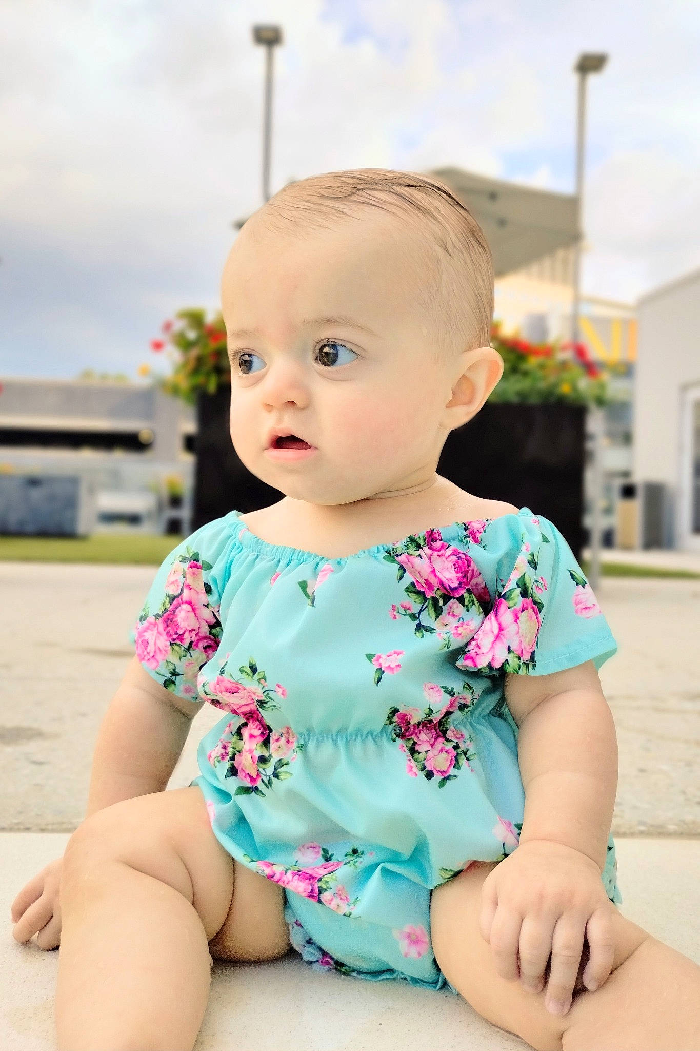 Cadence is registered to the contest to win money with this photo: baby, baby_toddler_clothing, blond, cheek, child, chin, cloud, fun, grass, happy, iris, leisure, person, pink, plant, sitting, skin, sky, sleeve, t_shirt