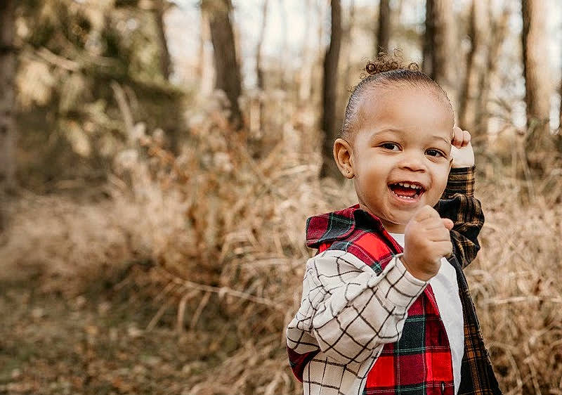 Ayden is registered to the contest to win money with this photo: baby, child, eye, flash_photography, forest, fun, grass, happy, laugh, pattern, people_in_nature, person, plaid, plant, smile, tartan, tie, toddler, tree, wood