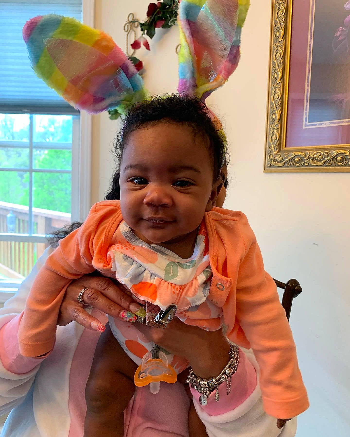 Kailani joined the competition — help win amazing prizes! baby, baby_toddler_clothing, cheek, child, fun, gesture, happy, neck, nose, organ, person, photograph, picture_frame, pink, skin, sleeve, smile, snapshot, toddler, white