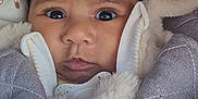 Gabriella participe au concours pour gagner de l'argent avec cette photo : baby, blanket, bundle, child, closeup, cozy, cute, expression, eyes, face, fur, hood, indoor, infant, jacket, newborn, pacifier, portrait, soft, warm