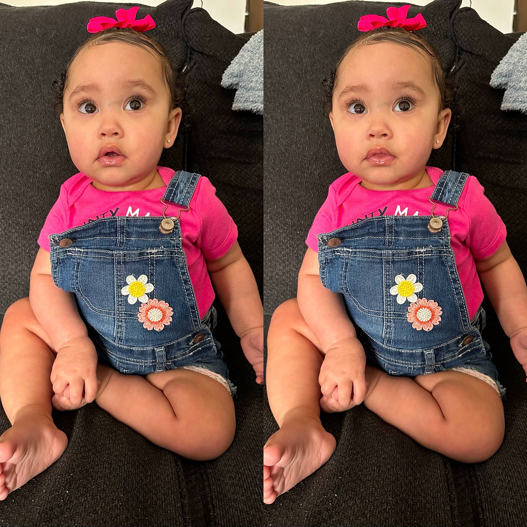 Annalise joined the competition — help win amazing prizes! baby, baby_toddler_clothing, cheek, chin, collar, cool, eye, face, finger, hairstyle, happy, head, headgear, iris, neck, person, pink, skin, sleeve, standing