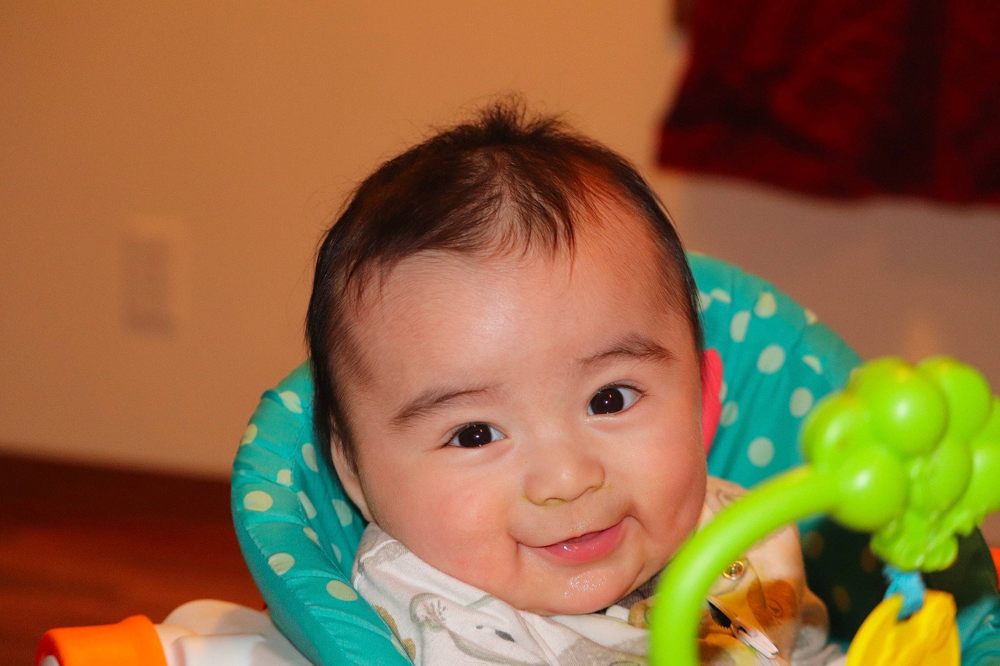 Aiden is registered to the contest to win money with this photo: baby, baby_playing_with_toys, baby_toddler_clothing, cheek, ear, eye, eyebrow, eyelash, face, finger, hair, happy, head, human_body, iris, joy, mouth, nose, person, skin