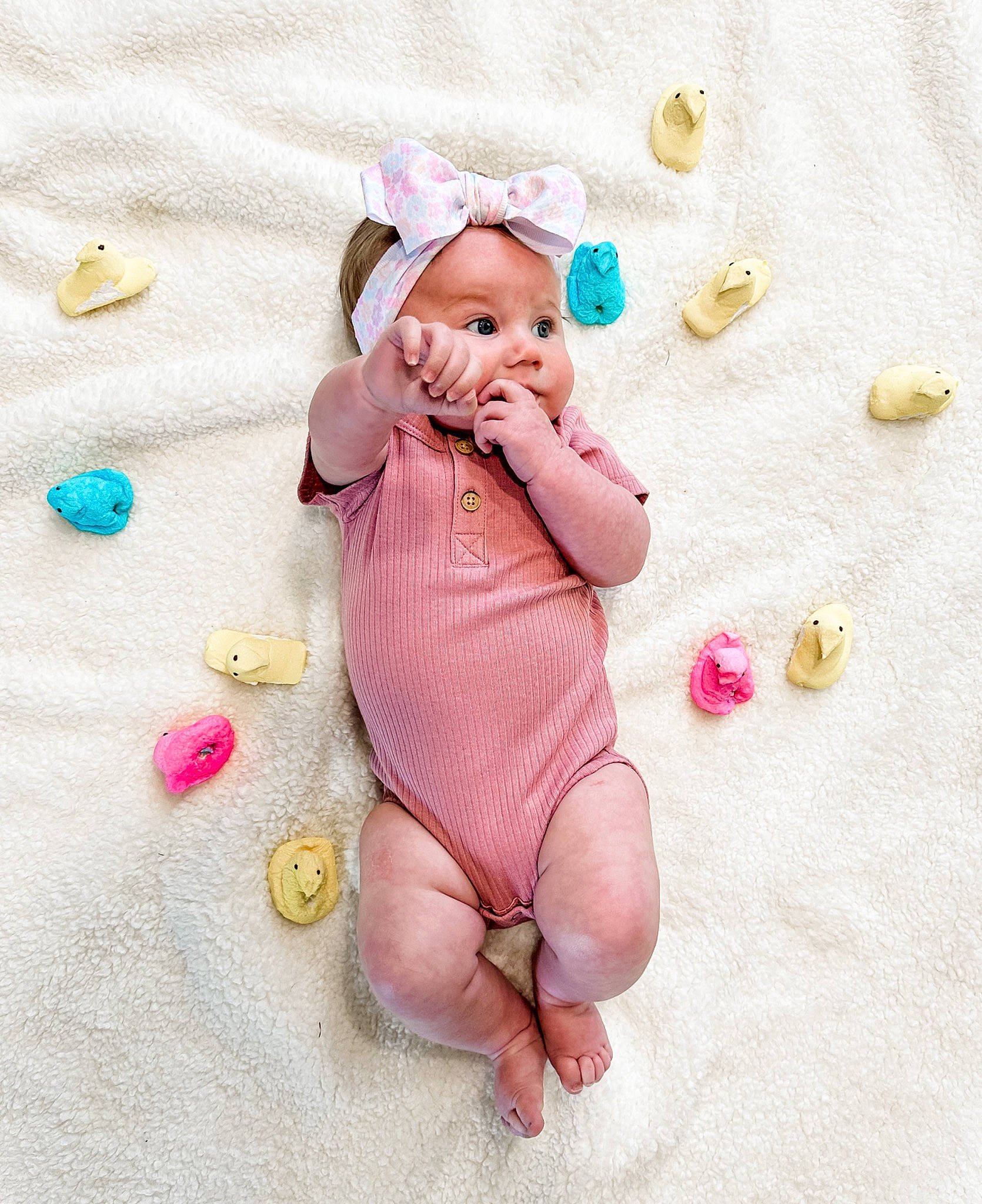 Kinlee joined the competition — help win amazing prizes! baby, baby_products, baby_toddler_clothing, baby_toys, barefoot, doll, foot, hand, happy, headwear, leg, linens, nail, pattern, person, plush, sleeve, stuffed_toy, textile, thumb
