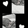 baby, sleeping, black_and_white, blanket, heart, portrait, infant, peaceful, closeup, soft_texture, cute, child, cozy, resting, monochrome, newborn, small_hand, face, toddler, calm
