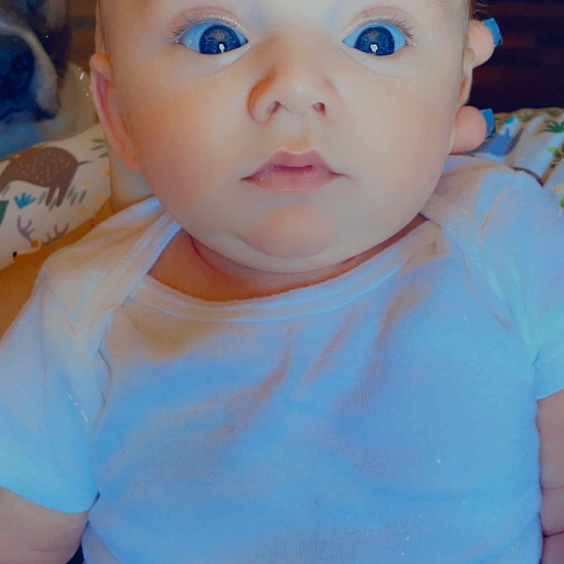 Deegan joined the competition — help win amazing prizes! azure, baby, baby_toddler_clothing, blue, cheek, chin, ear, eye, eyebrow, eyelash, face, head, iris, lip, mouth, neck, nose, skin, sleeve, toddler