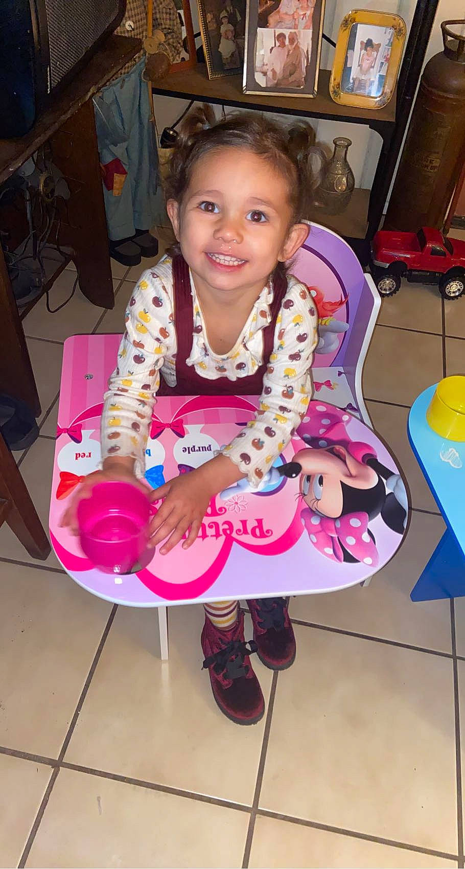 Luz joined the competition — help win amazing prizes! cabinetry, chair, child, fun, happy, joy, magenta, pattern, person, pink, reptile, sandal, scaled_reptile, serpent, sitting, smile, snake, toddler