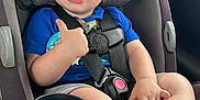 Levi is registered to the contest to win money with this photo: baby, blue_shirt, car_seat, child, cute, daylight, face, hair, happy, human_hand, rubber_duck, seatbelt, shorts, sitting, skin, smile, thumbs_up, toddler, toy, vehicle_interior