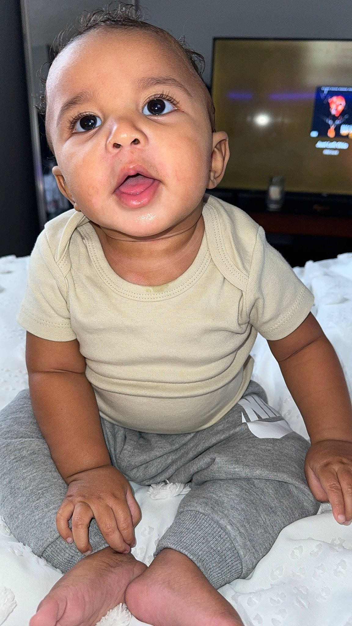 Dhall joined the competition — help win amazing prizes! baby, baby_toddler_clothing, cheek, chin, eye, face, facial_expression, finger, hairstyle, head, iris, lip, mouth, nose, organ, person, product, skin, sleeve, standing