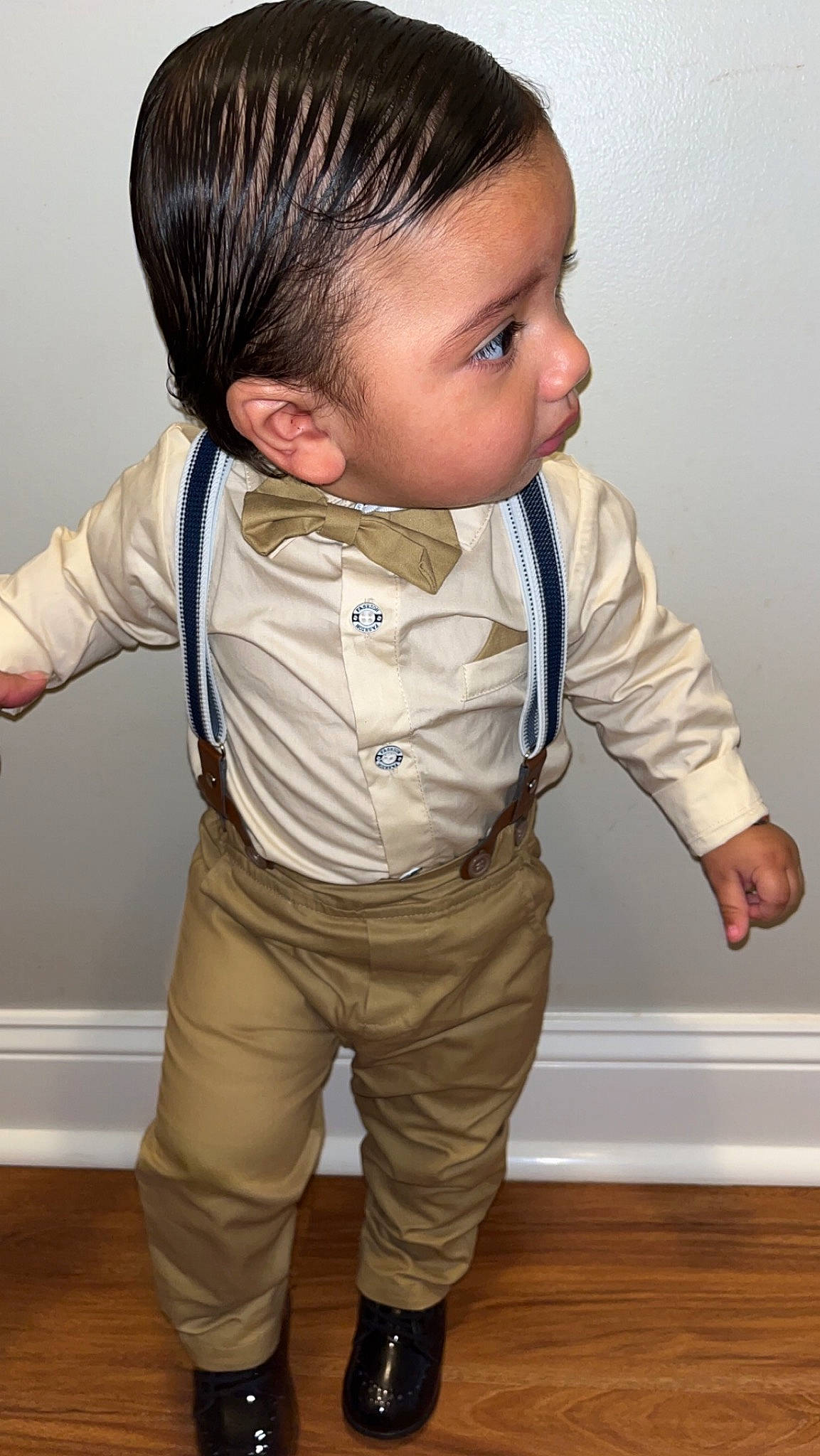 Julian joined the competition — help win amazing prizes! abdomen, baby, baby_toddler_clothing, chest, child, collar, dress_shirt, fashion_accessory, fashion_design, flooring, formal_wear, gesture, hardwood, jewellery, outerwear, pattern, person, sleeve, standing, toddler