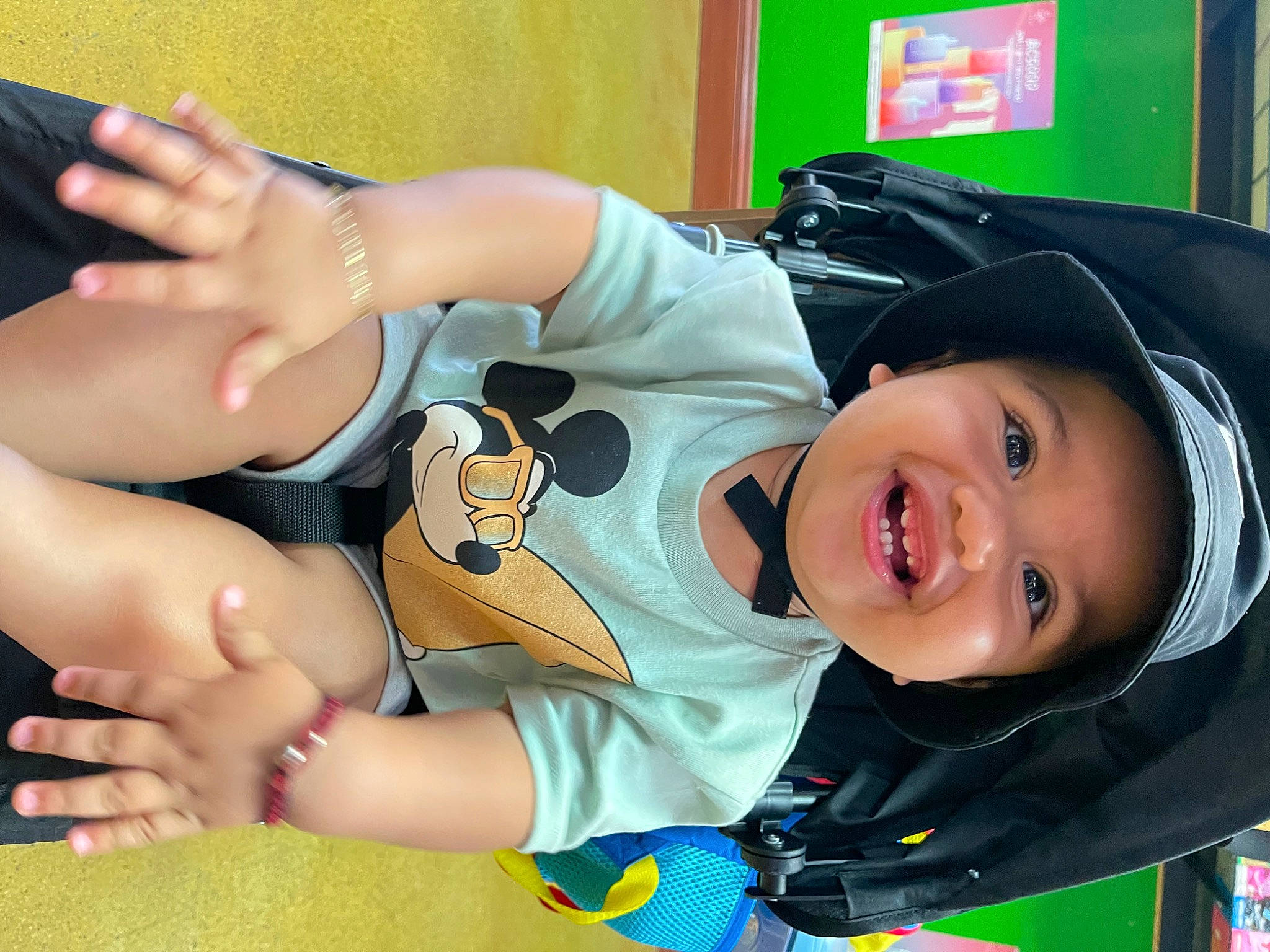 Julian is registered to the contest to win money with this photo: baby, baby_toddler_clothing, child, cool, eyelash, eyewear, finger, fun, gesture, hand, happy, hat, headwear, mouth, nail, person, skin, smile, thigh, thumb