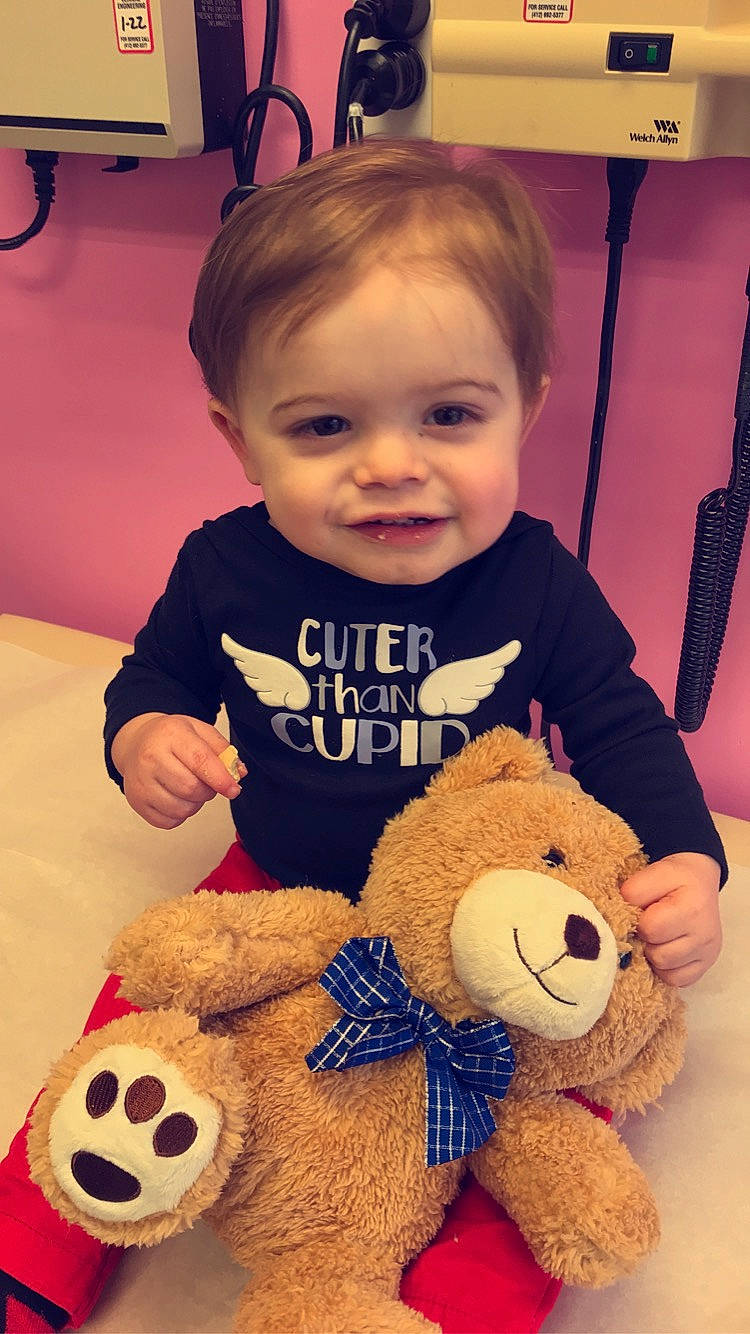 Ashtin joined the competition — help win amazing prizes! baby, cheek, child, ear, head, person, play, plush, skin, smile, stuffed_toy, t_shirt, teddy_bear, toddler, toy