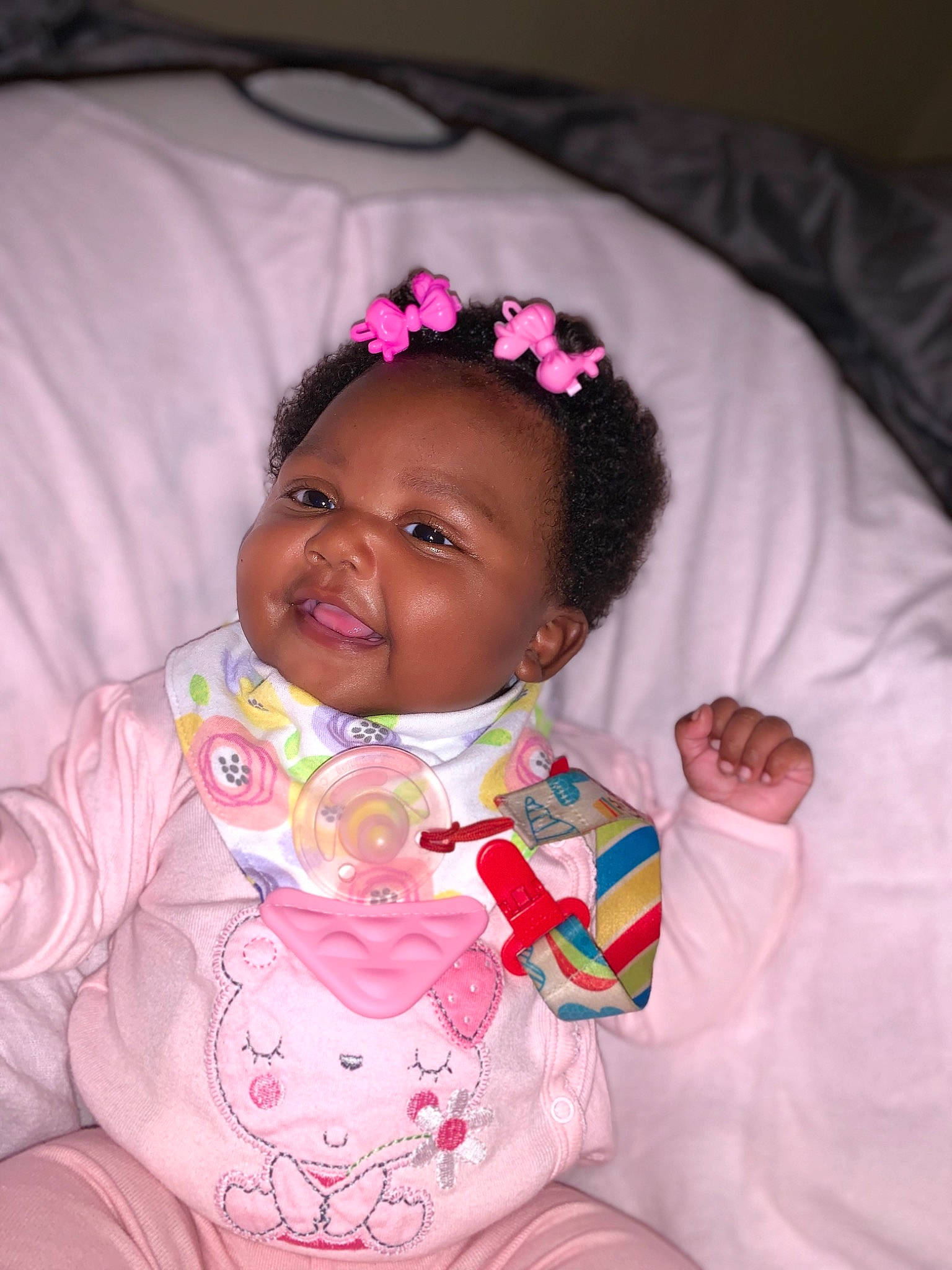 Nyomi joined the competition — help win amazing prizes! baby, baby_products, baby_toddler_clothing, child, embellishment, hair_accessory, headband, headgear, headpiece, linens, person, pink, skin, textile, toddler