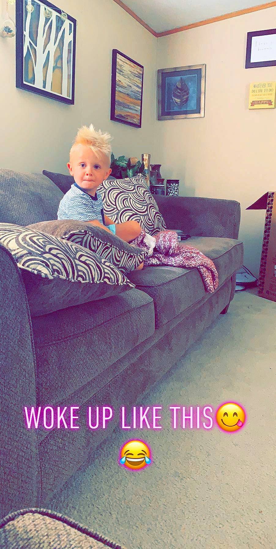 Scottie joined the competition — help win amazing prizes! bed, chair, child, comfort, couch, floor, furniture, home, house, interior_design, living_room, person, product, purple, room, sofa_bed, studio_couch, toddler