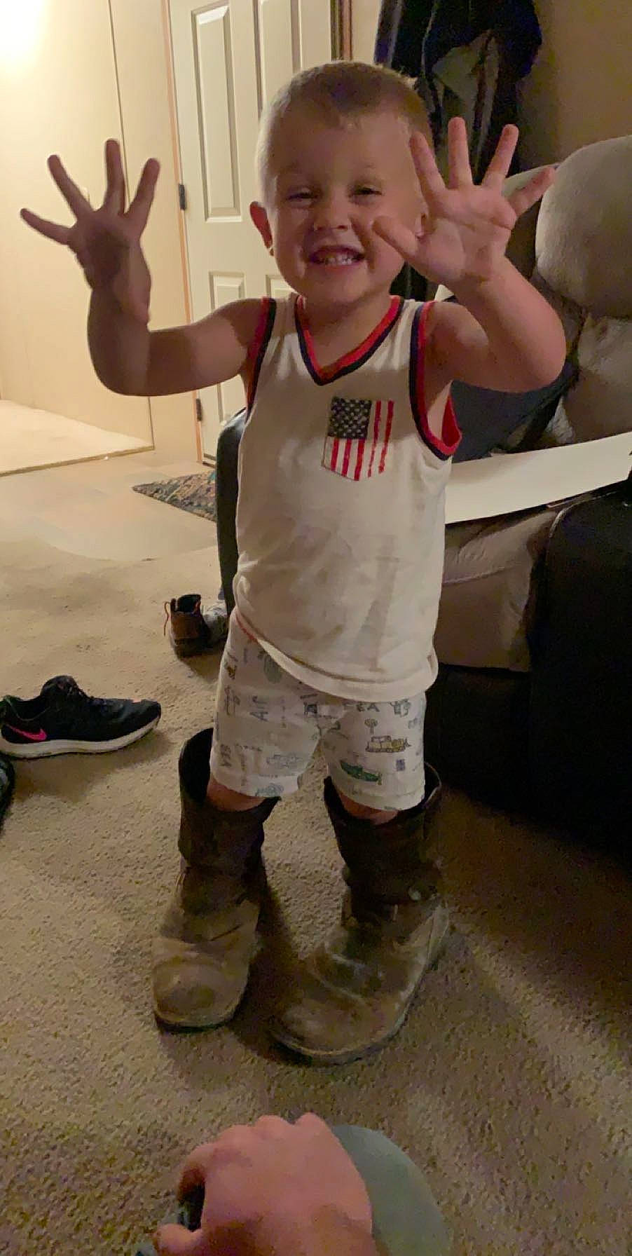 Scottie joined the competition — help win amazing prizes! arm, child, finger, footwear, gesture, joy, leg, muscle, person, shoe, smile, thumb, toddler