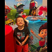 Moh participe au concours pour gagner de l'argent avec cette photo : child, birthday, smiling, boy, party, decorations, paw_patrol, cartoon_characters, colorful, indoor, celebration, happy, clothing, shoes, table, balloons, background, poster, toy, event