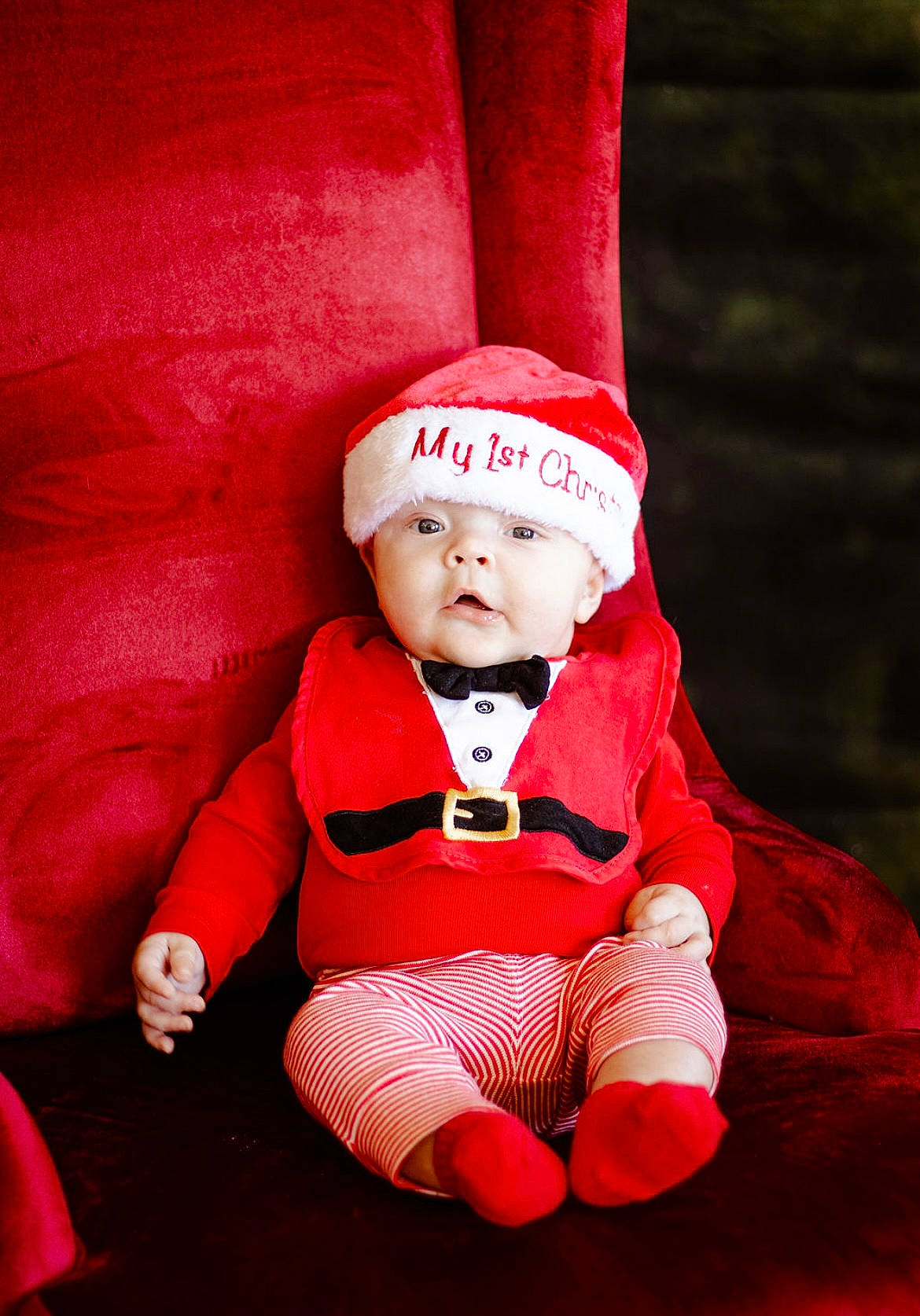 Jenson joined the competition — help win amazing prizes! baby, baby_toddler_clothing, cap, carmine, child, comfort, fictional_character, foot, grass, happy, hat, headwear, human_body, leg, magenta, person, pink, red, santa_claus, sleeve