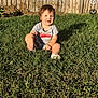 baby, casual_clothing, child, cute, daylight, grass, greenery, happy, nature, outdoor, person, playing, portrait, shirt, sitting, smiling, summer, sunlight, toddler, young_child