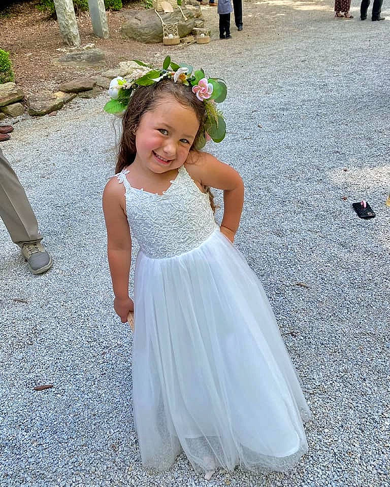 Madison joined the competition — help win amazing prizes! bridal_clothing, bridal_party_dress, day_dress, dress, embellishment, flower, formal_wear, fun, gown, grass, green, happy, headpiece, joy, person, photograph, pink, plant, smile, summer