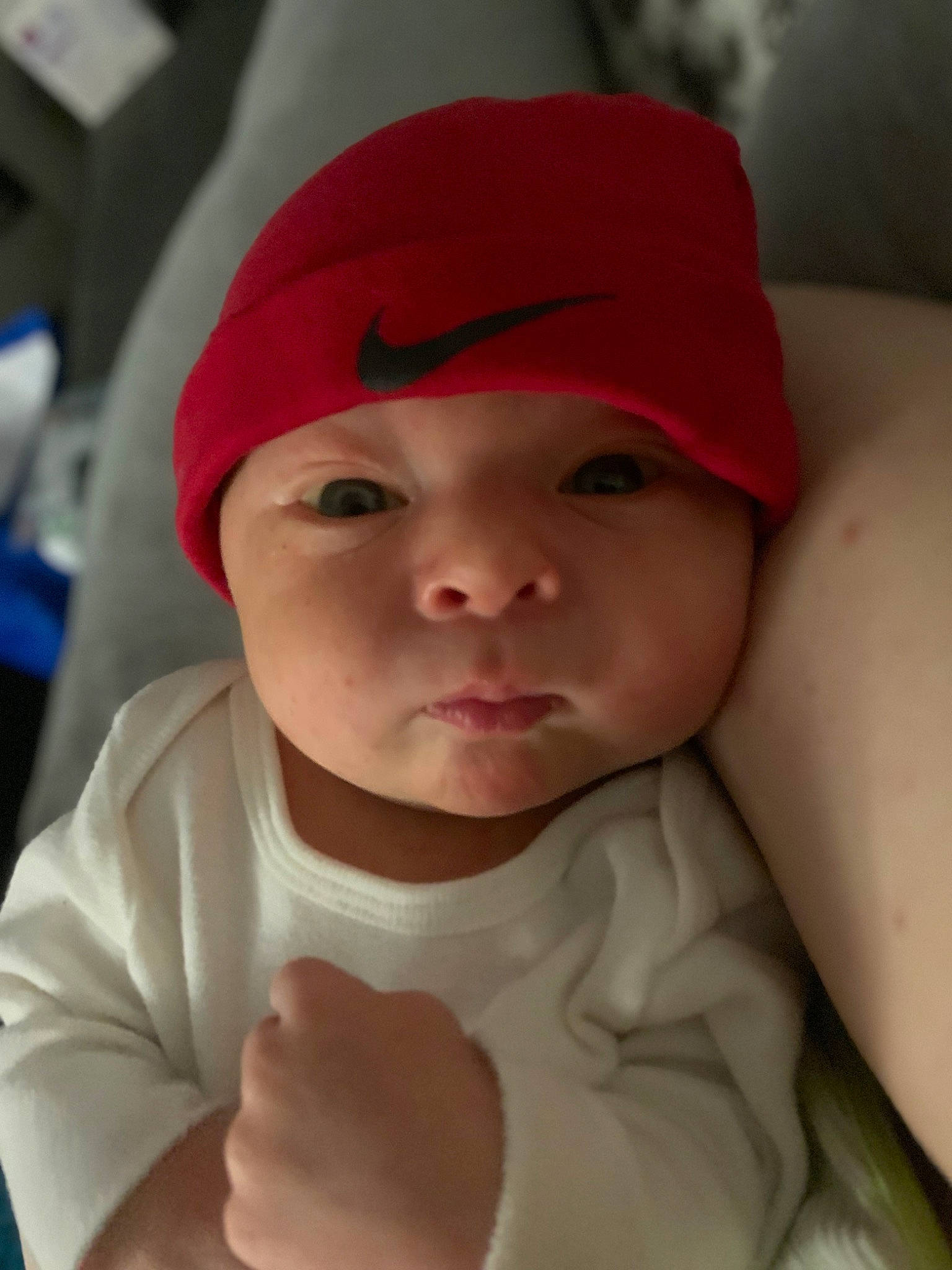 Caiden joined the competition — help win amazing prizes! baby, cap, cheek, chin, comfort, eyebrow, eyelash, face, finger, forehead, gesture, happy, headgear, headwear, jaw, lip, mouth, muscle, nose, person