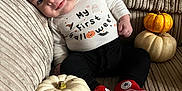 Beau joined the competition — help win amazing prizes! baby, clothing, couch, cushion, face, food, furniture, head, homedecor, hosiery, person, photography, plant, portrait, produce, pumpkin, sitting, sock, squash, vegetable