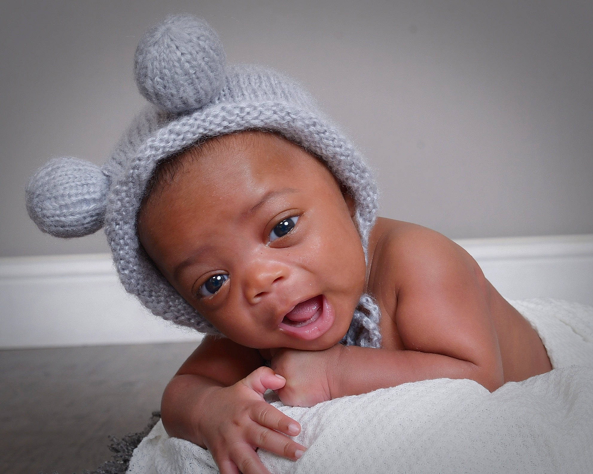 Drew joined the competition — help win amazing prizes! baby, baby_toddler_clothing, cap, child, comfort, eye, fashion_accessory, flash_photography, fun, hair_accessory, happy, headgear, headpiece, knit_cap, linens, lip, person, skin, smile, textile