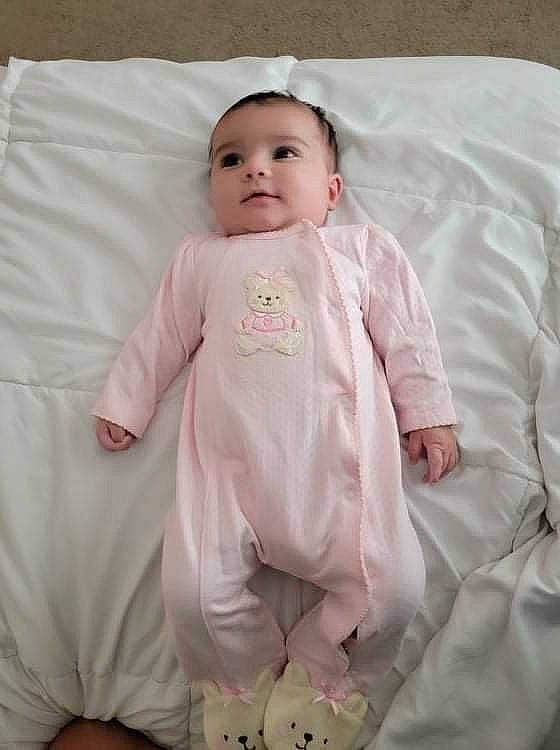 Gia joined the competition — help win amazing prizes! baby, baby_products, baby_toddler_clothing, bedding, cheek, child, comfort, dress_shirt, formal_wear, fur, happy, linens, peach, person, pink, portrait_photography, sitting, sleeve, smile, t_shirt