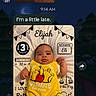 Elijah is registered to the contest to win money with this photo: baby, chat, child, close_up, cute, decorative_text, indoor, infant, lying_down, messaging_app, milestone_blanket, moon_background, personalized_blanket, phone_screen, photograph, portrait, screenshot, smiling, three_months, yellow_clothing