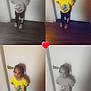 child, door, yellow_shirt, leggings, sandals, floor, wall, smile, standing, braided_hair, indoor, portrait, color_variation, black_and_white, heart_emoji, happy, cute, person, young, casual_clothing